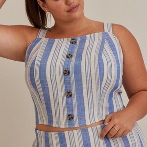 NWT TORRID Blue Striped Linen Blend Button-Front Tank Size L/12